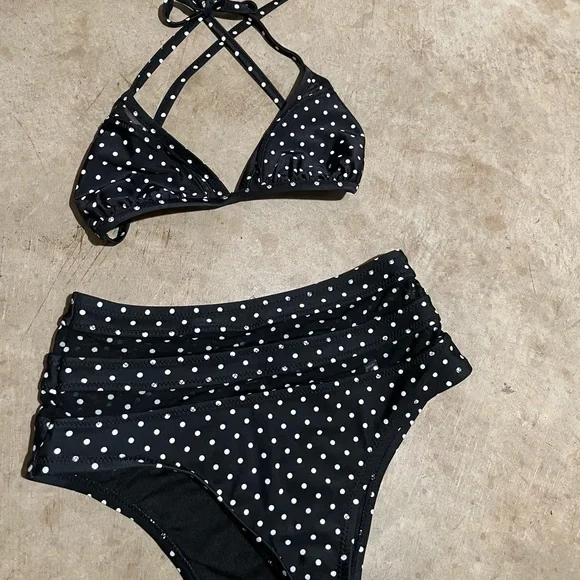 Shade & Shore high waisted vented polka dot black & white‎ 2 piece swim suit EUC - Picture 5 of 9